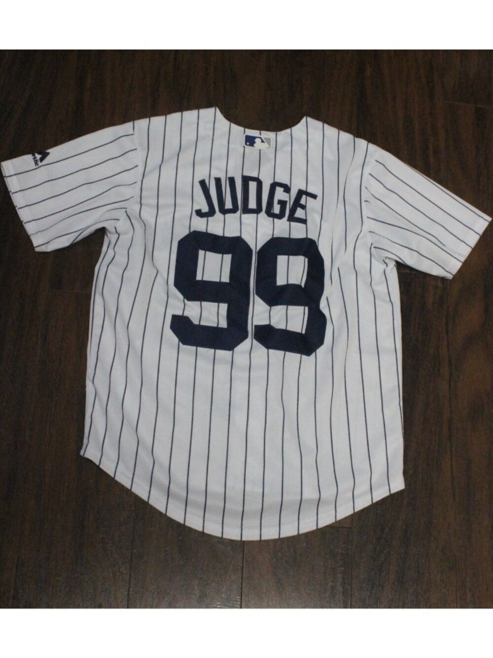 Aaron Judge Yankees MLB Jersey By Majestic Cool Base White Pinstripe Size L yout